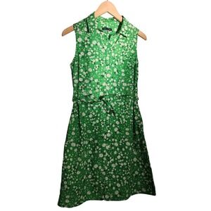 Tommy Hilfiger Dress Size 8P Green Daisy Floral Shirt Dress Sleeveless Cotton